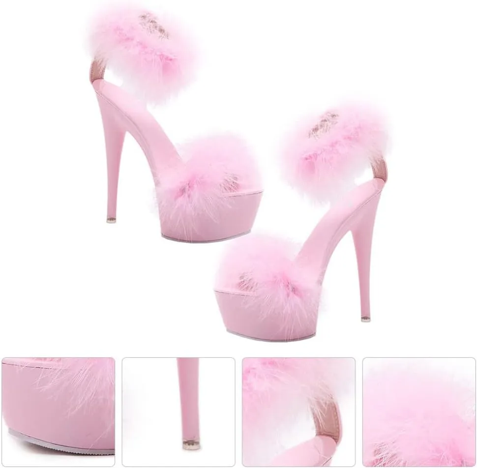 LIFKOME 1pair Super High Heel Fur Shoes High-Heel Boots Women's Household Sole: Rubber