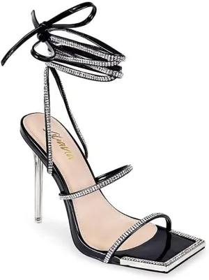 Liliana Women Lace Up Rhinestone High Heel Sandals