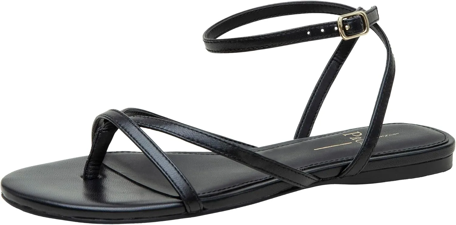 Linea Paolo - LUZ - Womens Strappy Ankle Wrap Flat Leather Sandals