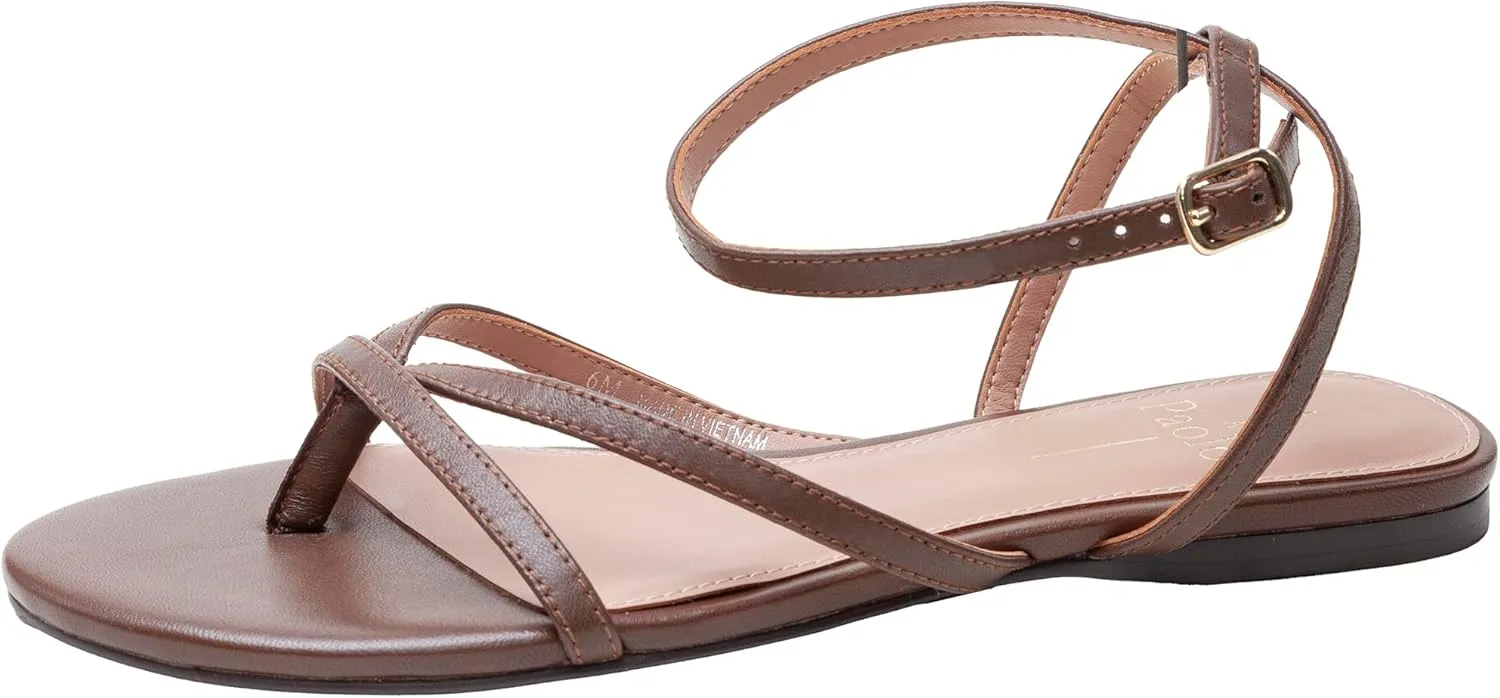 Linea Paolo - LUZ - Womens Strappy Ankle Wrap Flat Leather Sandals