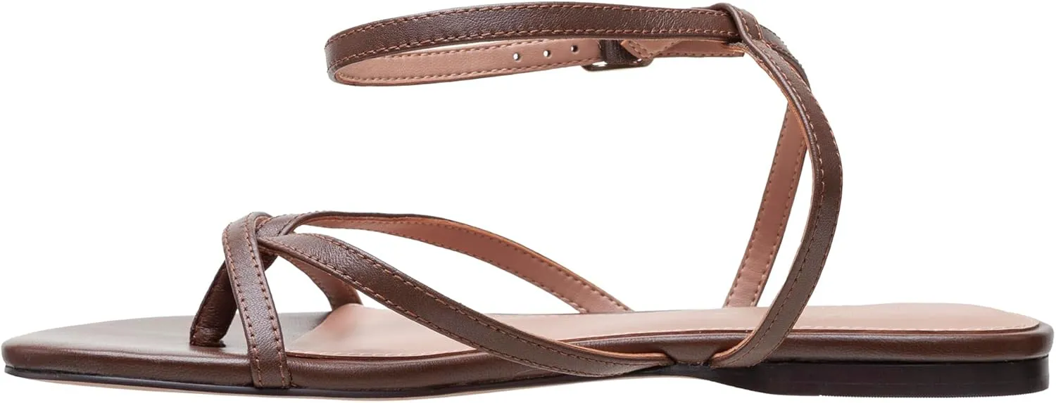Linea Paolo - LUZ - Womens Strappy Ankle Wrap Flat Leather Sandals