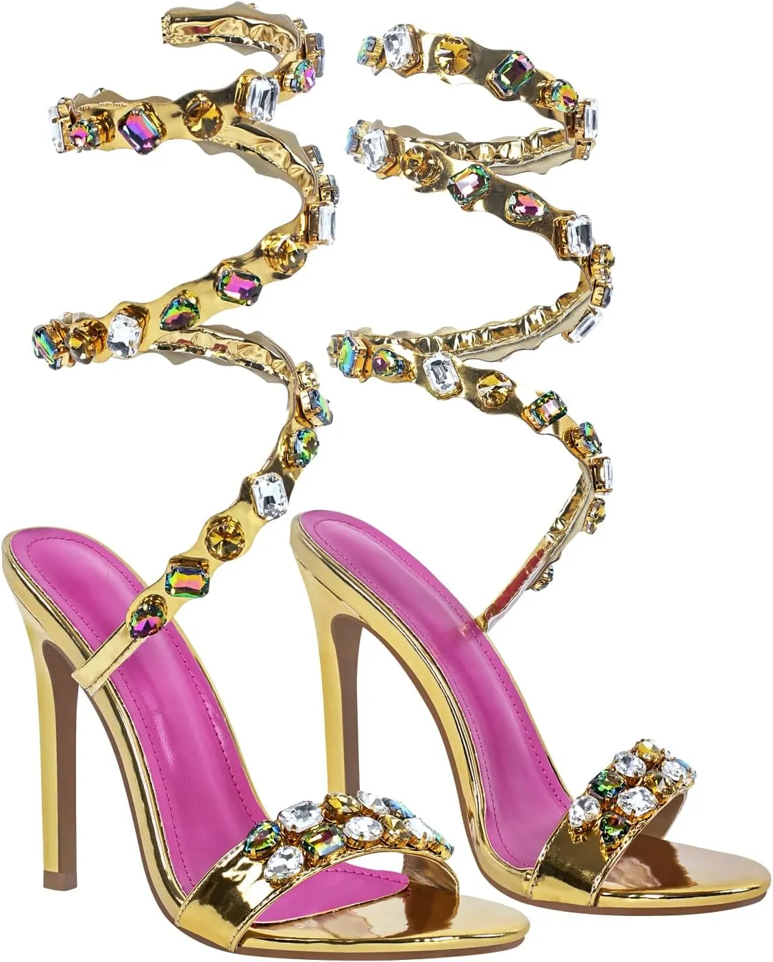 LISHAN Women's Diamante Rhinestones Studded Stilettos Ankle Wrap High Heels