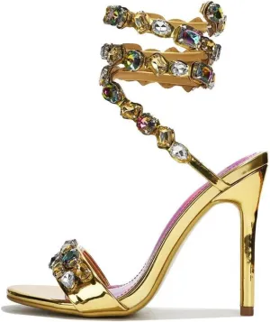 LISHAN Women's Diamante Rhinestones Studded Stilettos Ankle Wrap High Heels