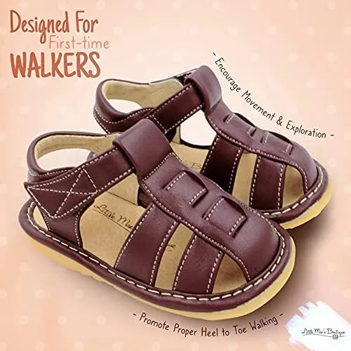 Little Mae's Boutique Closed Toe Squeaky Sandals for Toddler Boys, Ideal Toddler Walking Shoes with Removable Squeaker and Adjustable Velcro Strap - Flexible Sole Baby Shoes