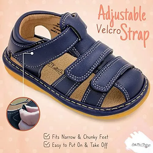 Little Mae's Boutique Closed Toe Squeaky Sandals for Toddler Boys, Ideal Toddler Walking Shoes with Removable Squeaker and Adjustable Velcro Strap - Flexible Sole Baby Shoes