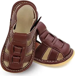 Little Mae's Boutique Closed Toe Squeaky Sandals for Toddler Boys, Ideal Toddler Walking Shoes with Removable Squeaker and Adjustable Velcro Strap - Flexible Sole Baby Shoes