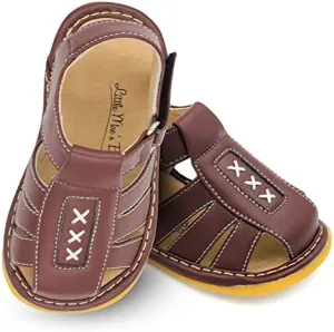 Little Mae's Boutique Closed Toe Squeaky Sandals for Toddler Boys, Ideal Toddler Walking Shoes with Removable Squeaker and Adjustable Velcro Strap - Flexible Sole Baby Shoes