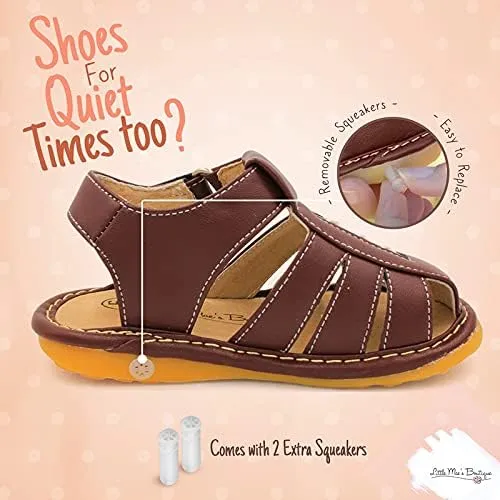 Little Mae's Boutique Closed Toe Squeaky Sandals for Toddler Boys, Ideal Toddler Walking Shoes with Removable Squeaker and Adjustable Velcro Strap - Flexible Sole Baby Shoes