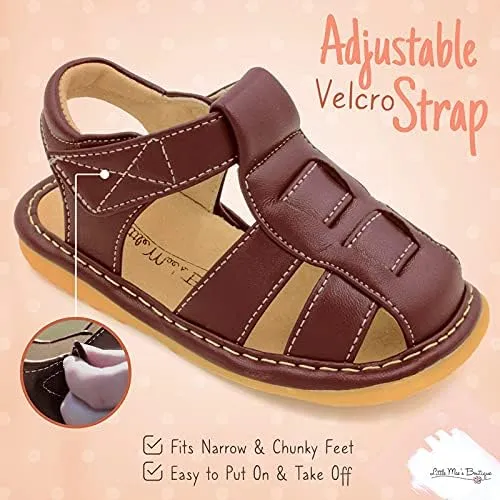 Little Mae's Boutique Closed Toe Squeaky Sandals for Toddler Boys, Ideal Toddler Walking Shoes with Removable Squeaker and Adjustable Velcro Strap - Flexible Sole Baby Shoes