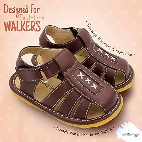 Little Mae's Boutique Closed Toe Squeaky Sandals for Toddler Boys, Ideal Toddler Walking Shoes with Removable Squeaker and Adjustable Velcro Strap - Flexible Sole Baby Shoes