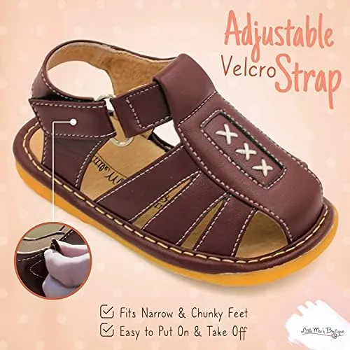 Little Mae's Boutique Closed Toe Squeaky Sandals for Toddler Boys, Ideal Toddler Walking Shoes with Removable Squeaker and Adjustable Velcro Strap - Flexible Sole Baby Shoes