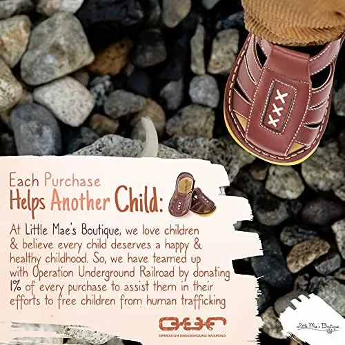 Little Mae's Boutique Closed Toe Squeaky Sandals for Toddler Boys, Ideal Toddler Walking Shoes with Removable Squeaker and Adjustable Velcro Strap - Flexible Sole Baby Shoes