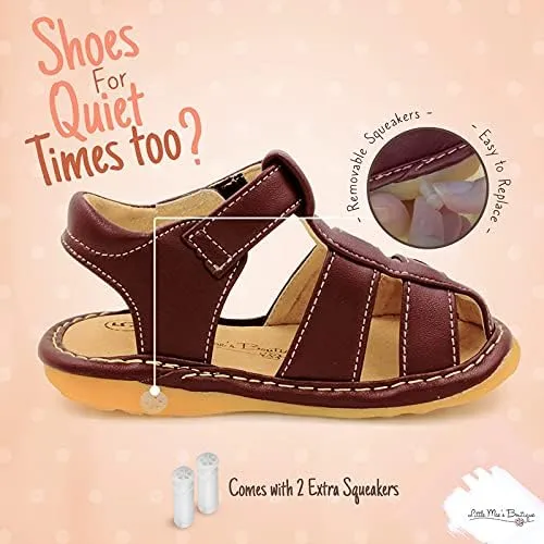 Little Mae's Boutique Closed Toe Squeaky Sandals for Toddler Boys, Ideal Toddler Walking Shoes with Removable Squeaker and Adjustable Velcro Strap - Flexible Sole Baby Shoes