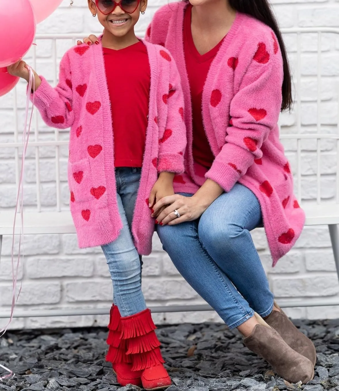 Luckinbaby Mommy and Me Valentines Outfits Heart Sweater Love Graphic Tops Family Matching Girls Long Sleeve Pullover