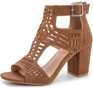 Lutalica W Women’s Sexy Ankle Strap Cutout Open Toe Chunky Heel Sandals Zip Up Block Heel Peep Toe Summer Booties with Buckle
