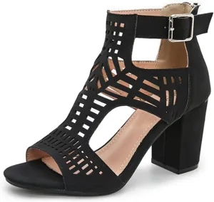 Lutalica W Women’s Sexy Ankle Strap Cutout Open Toe Chunky Heel Sandals Zip Up Block Heel Peep Toe Summer Booties with Buckle