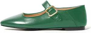 Lutalica W Women's Spring-Summer Square Toe Matte Leather Comfort Vintage Ankle Strap Dress Mary Jane Ballet Flats Shoes