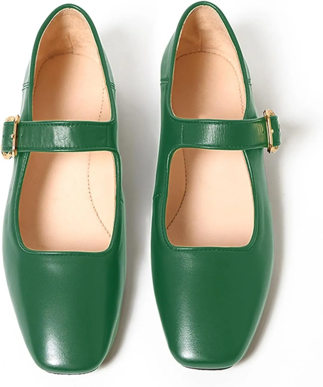 Lutalica W Women's Spring-Summer Square Toe Matte Leather Comfort Vintage Ankle Strap Dress Mary Jane Ballet Flats Shoes