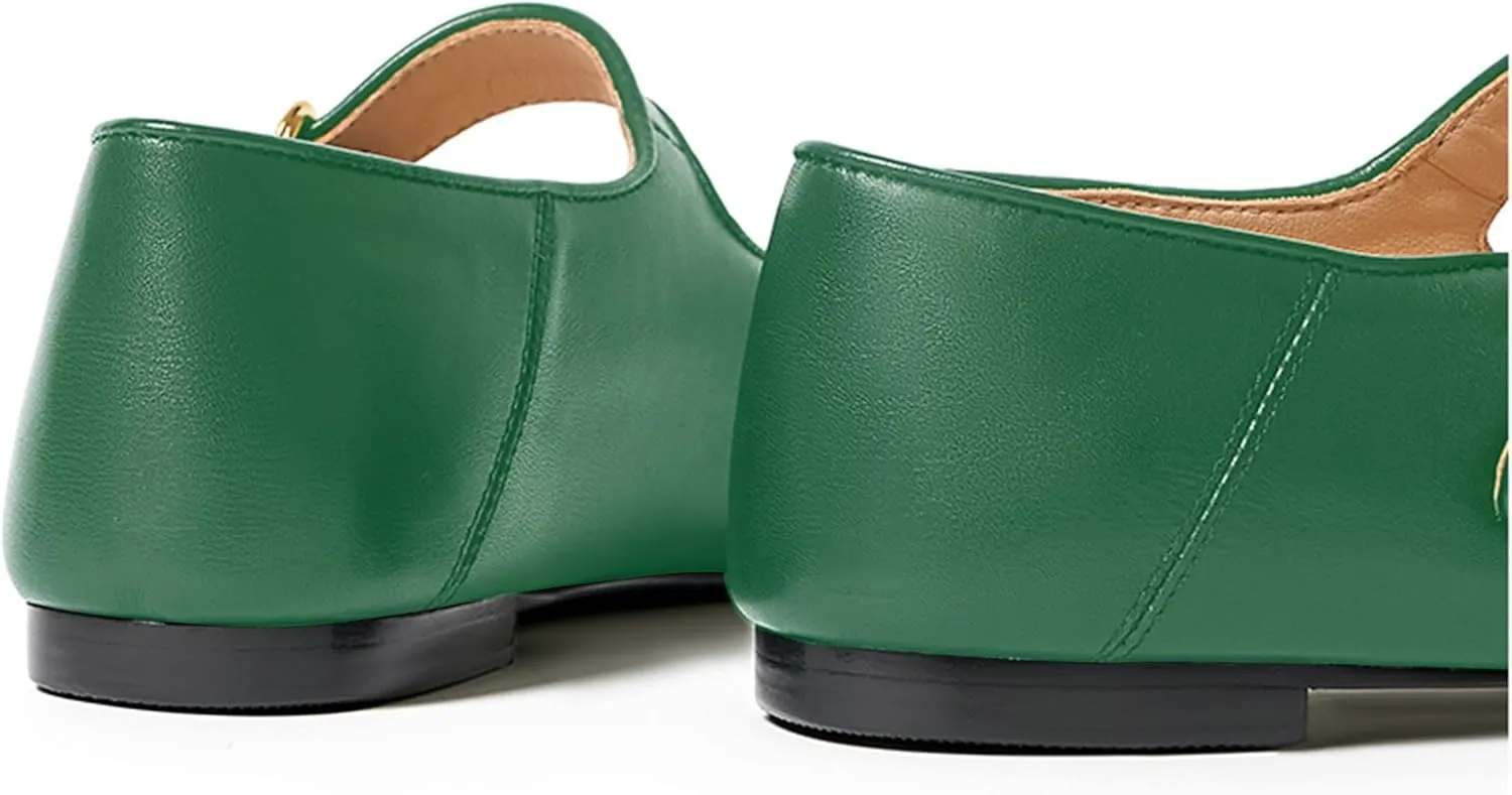 Lutalica W Women's Spring-Summer Square Toe Matte Leather Comfort Vintage Ankle Strap Dress Mary Jane Ballet Flats Shoes