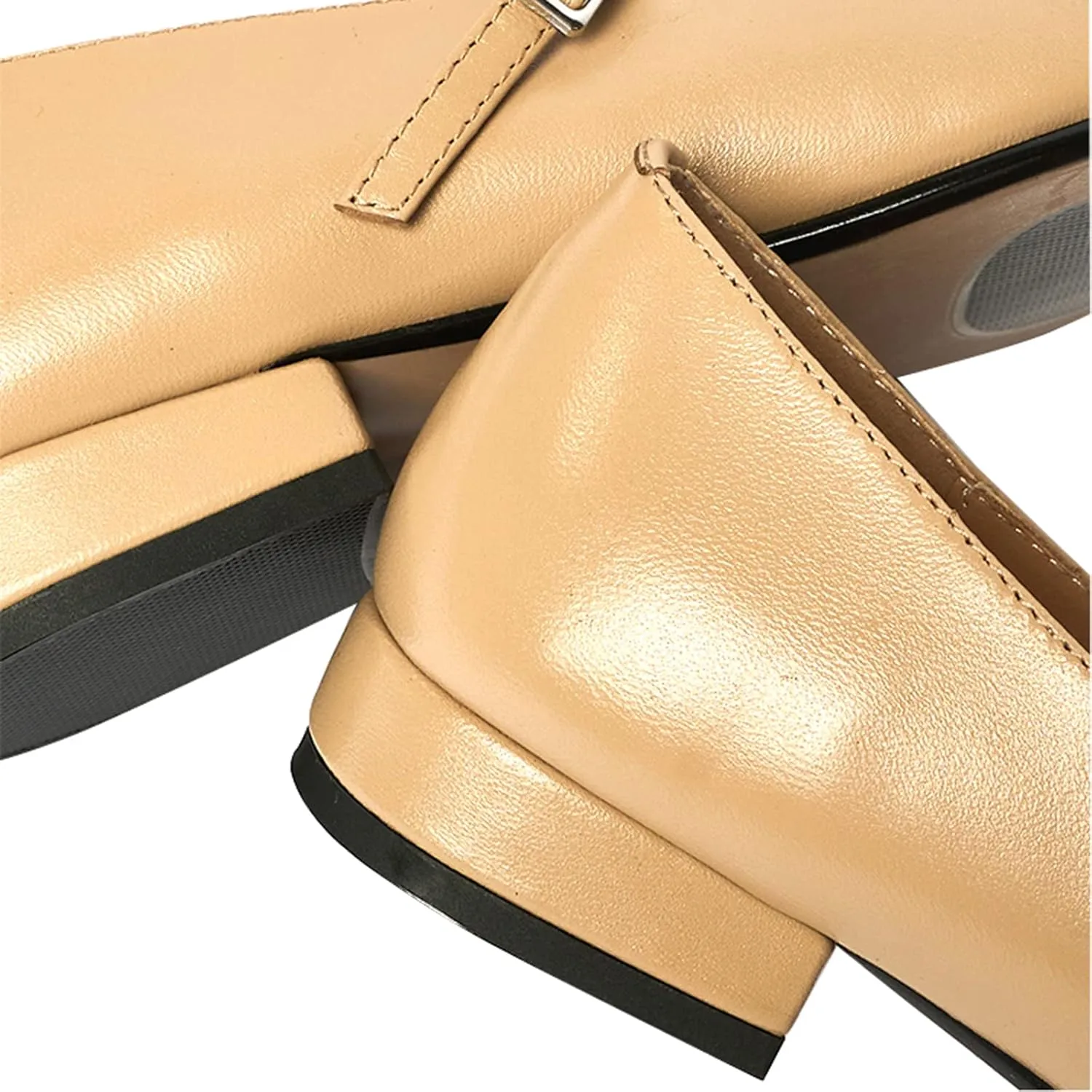 Lutalica W Women's Stylish Closed Cap Toe Matte Leather Two-Tone Instep Strap Ballet Flats Office Lady Comfort Round Toe Dress Mary Jane Flat Pumps Shoes