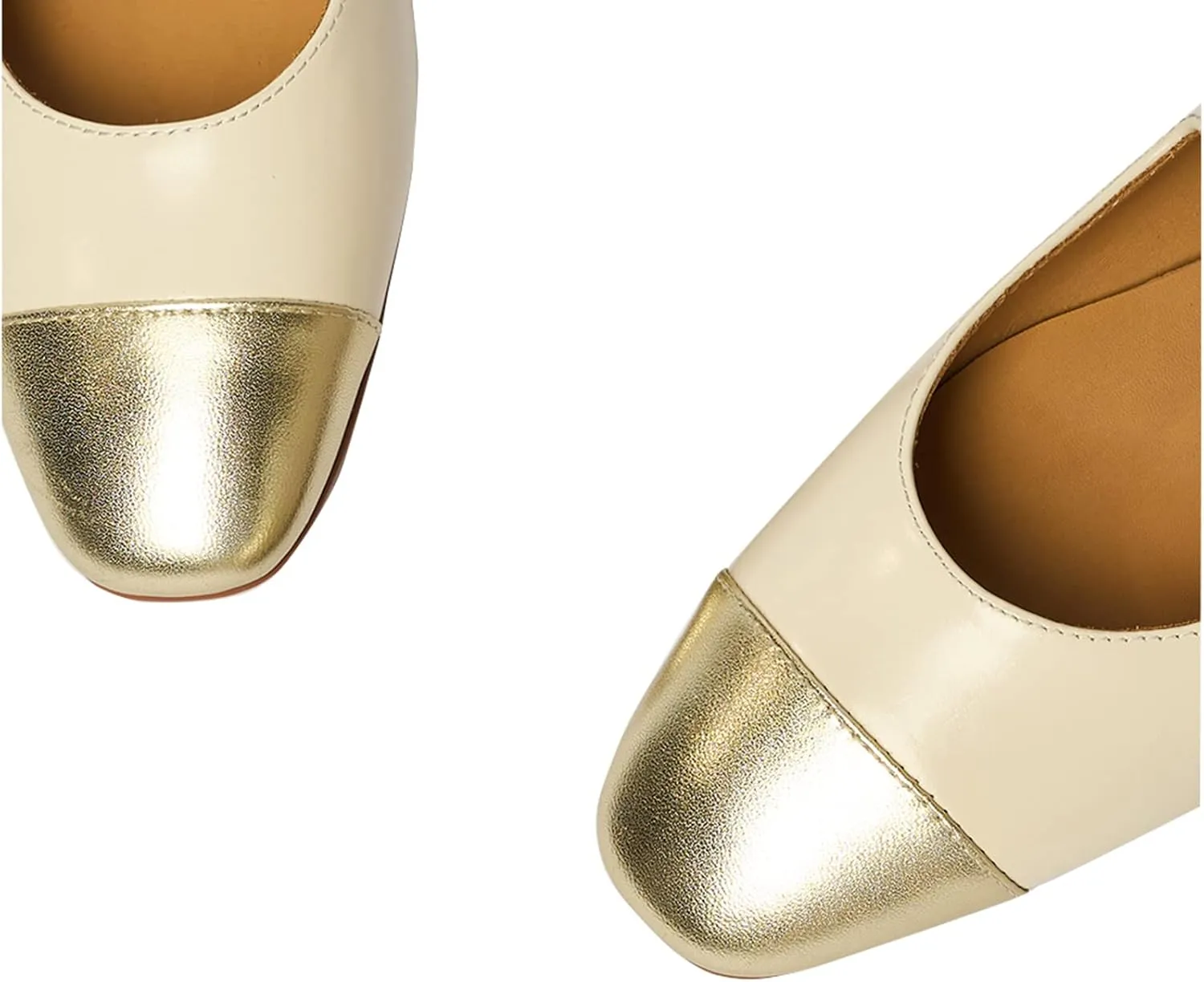 Lutalica W Women's Stylish Closed Cap Toe Matte Leather Two-Tone Instep Strap Ballet Flats Office Lady Comfort Round Toe Dress Mary Jane Flat Pumps Shoes