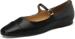 Lutalica W Women's Stylish Closed Cap Toe Matte Leather Two-Tone Instep Strap Ballet Flats Office Lady Comfort Round Toe Dress Mary Jane Flat Pumps Shoes