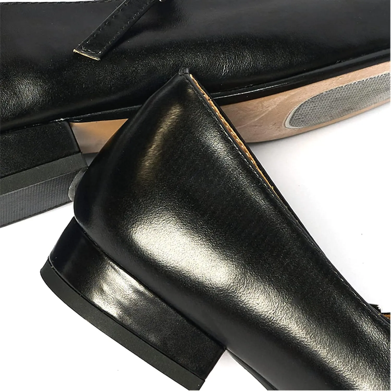 Lutalica W Women's Stylish Closed Cap Toe Matte Leather Two-Tone Instep Strap Ballet Flats Office Lady Comfort Round Toe Dress Mary Jane Flat Pumps Shoes