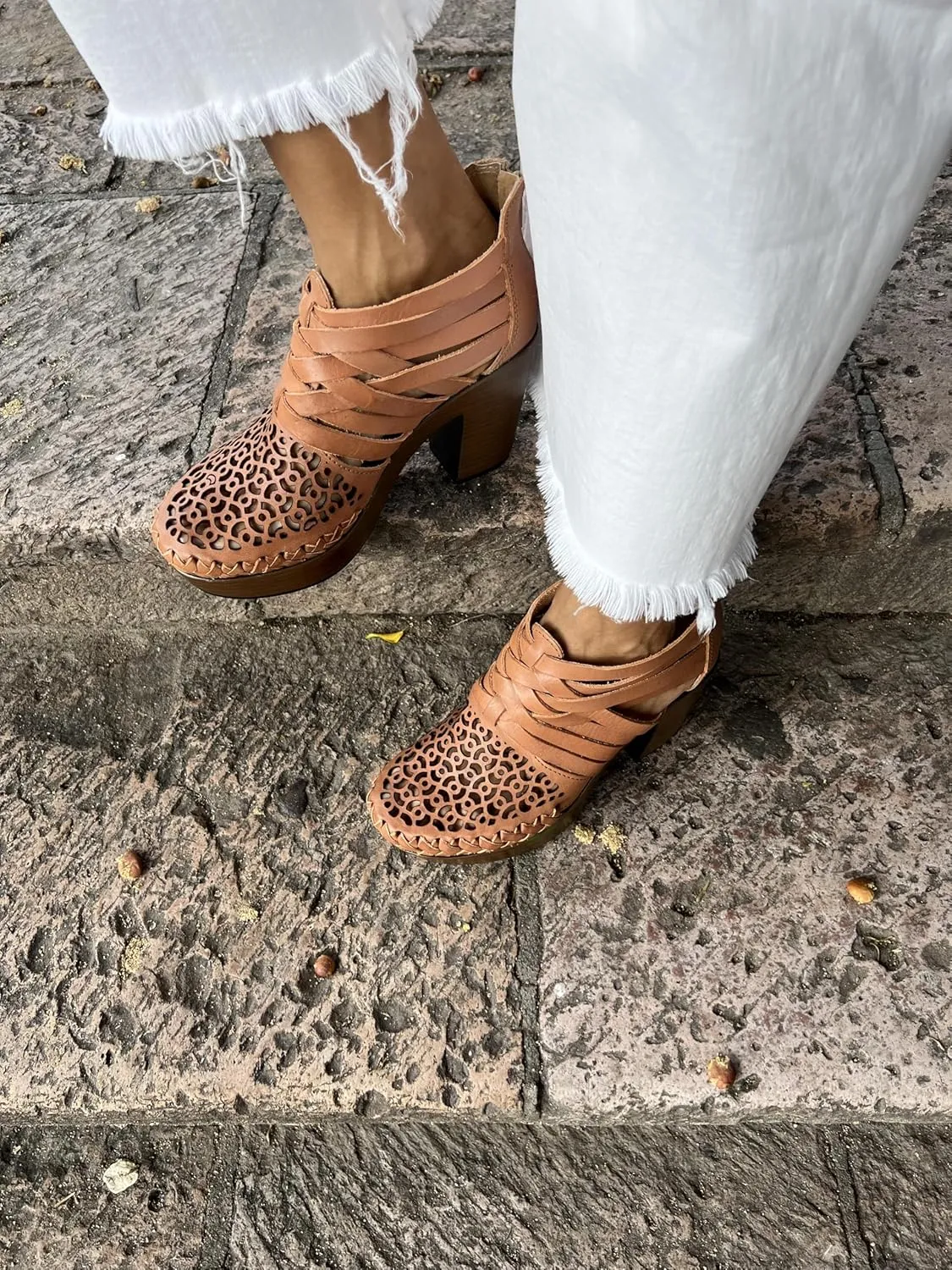 Macarena Collection Women's Flatform Wedge Casual Sandal Huarache Colorful Leather Mexican Style Handcrafted Leather Ankle Boots 4292