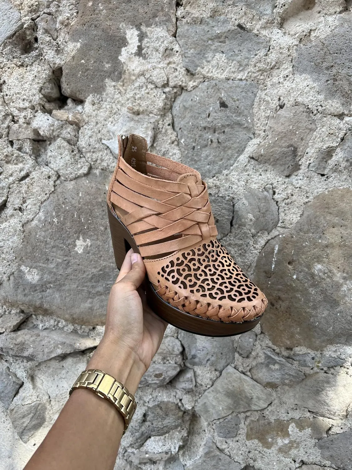 Macarena Collection Women's Flatform Wedge Casual Sandal Huarache Colorful Leather Mexican Style Handcrafted Leather Ankle Boots 4292