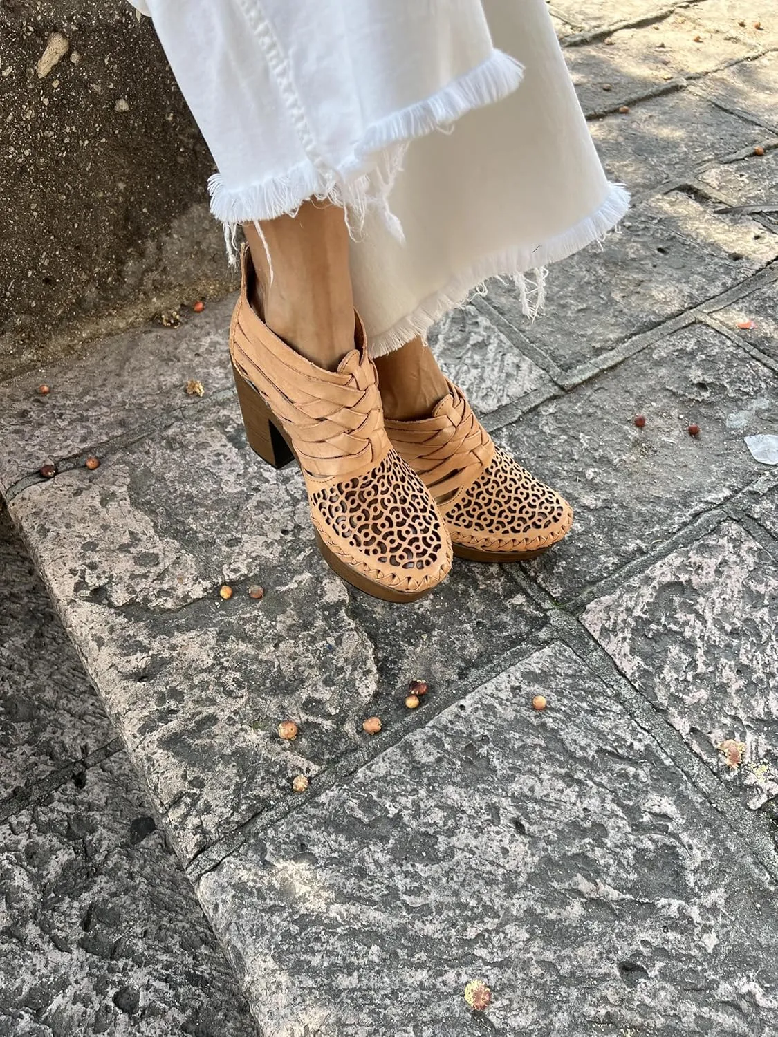 Macarena Collection Women's Flatform Wedge Casual Sandal Huarache Colorful Leather Mexican Style Handcrafted Leather Ankle Boots 4292