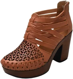 Macarena Collection Women's Flatform Wedge Casual Sandal Huarache Colorful Leather Mexican Style Handcrafted Leather Ankle Boots 4292