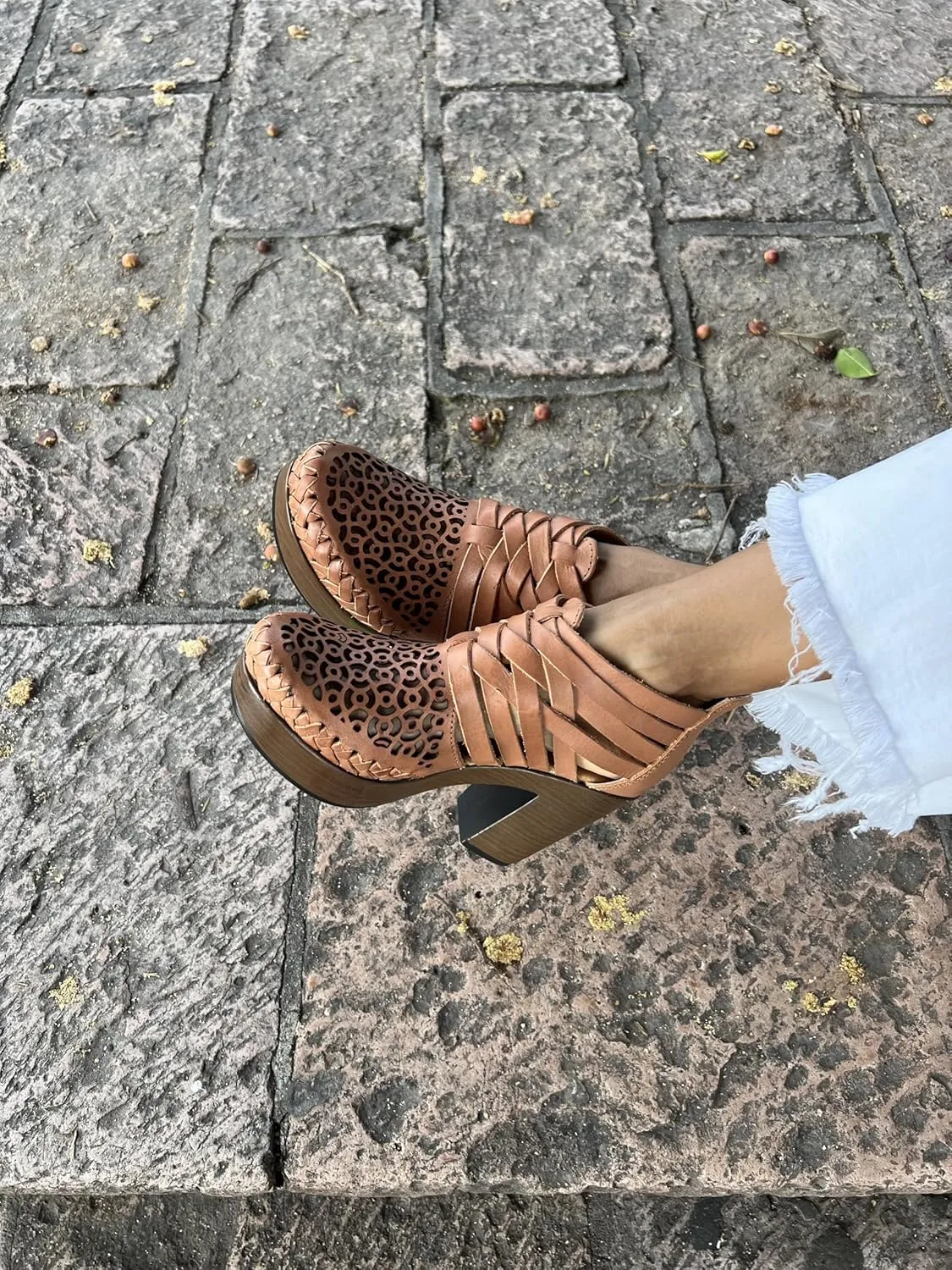 Macarena Collection Women's Flatform Wedge Casual Sandal Huarache Colorful Leather Mexican Style Handcrafted Leather Ankle Boots 4292