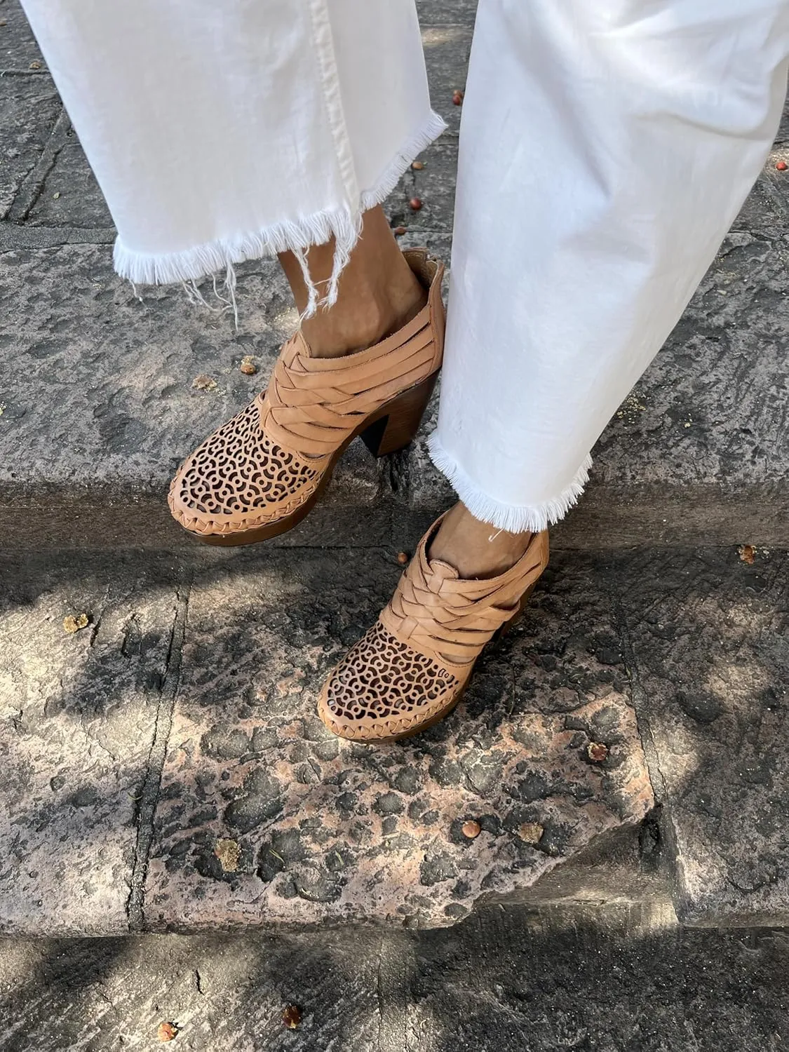 Macarena Collection Women's Flatform Wedge Casual Sandal Huarache Colorful Leather Mexican Style Handcrafted Leather Ankle Boots 4292