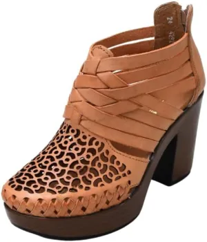 Macarena Collection Women's Flatform Wedge Casual Sandal Huarache Colorful Leather Mexican Style Handcrafted Leather Ankle Boots 4292