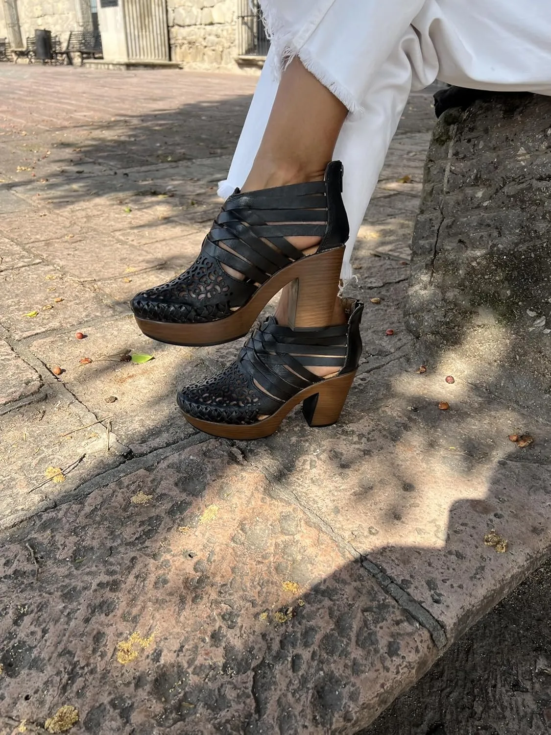 Macarena Collection Women's Flatform Wedge Casual Sandal Huarache Colorful Leather Mexican Style Handcrafted Leather Ankle Boots 4292