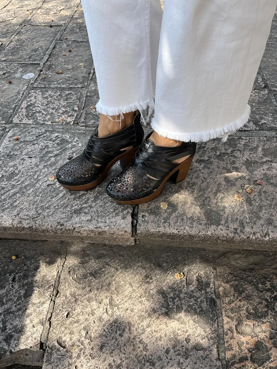 Macarena Collection Women's Flatform Wedge Casual Sandal Huarache Colorful Leather Mexican Style Handcrafted Leather Ankle Boots 4292