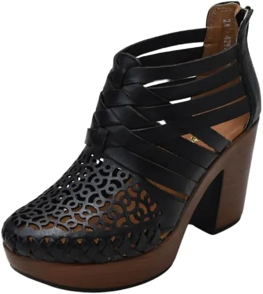 Macarena Collection Women's Flatform Wedge Casual Sandal Huarache Colorful Leather Mexican Style Handcrafted Leather Ankle Boots 4292