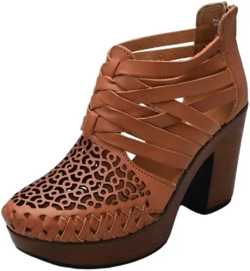 Macarena Collection Women's Flatform Wedge Casual Sandal Huarache Colorful Leather Mexican Style Handcrafted Leather Ankle Boots 4292