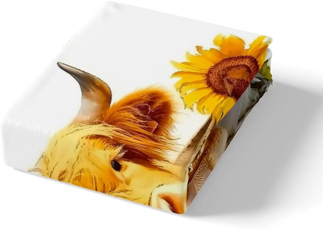 Manfei Cattle Duvet Cover Set Full Size, Yellow Sunflower Bedding Set 3pcs, Western Cowboy Boots Comforter Cover, Kids Boys Girls Room Decor, Soft Polyester Quilt Cover, 2 Pillowcases, No Comforter