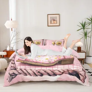 Manfei Pink Boots Duvet Cover Set Full Size, Yellow Sunflower Cowgirls Boots Western Bedding Set 3pcs, Pink Plaid Print Quilt Cover, Kids Girls Women Room Decor, 2 Pillowcases, No Comforter