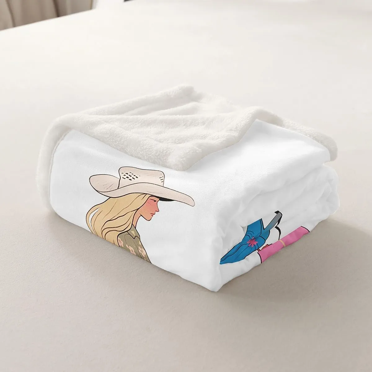 Manfei Western Cowgirl Throw Blanket,Cowgirl Boots Surfboard Summer Beach Girls Boys Bed Blanket,Flowers Rustic Lake House Cabin Pink Chic Fuzzy Blanket,40 x 50 Inches