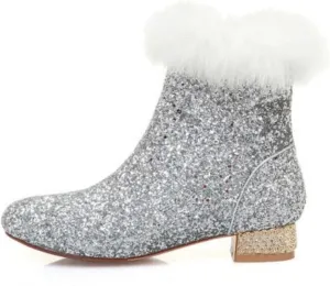 MAVMAX Sequin Low Heeled Ankle Boots Women Sparkly Glitter Block Heel Booties