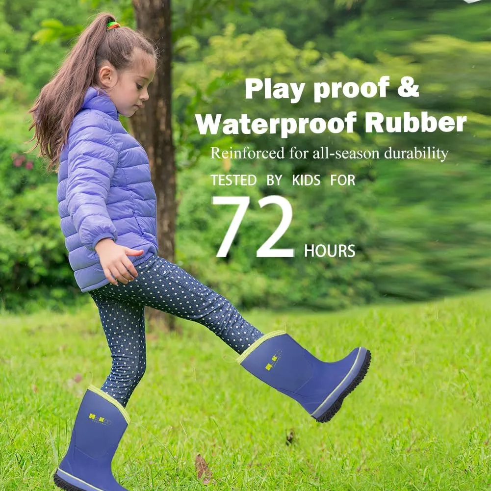 MCIKCC Kids Rubber Rain Boots, Waterproof Solid Classic Pull On Snow Wellies Boot for Children Toddler Boys Girls