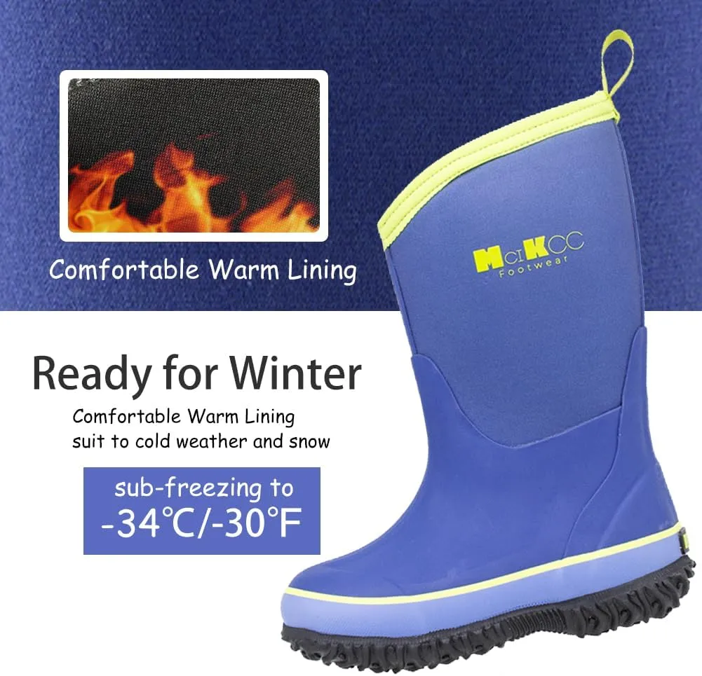 MCIKCC Kids Rubber Rain Boots, Waterproof Solid Classic Pull On Snow Wellies Boot for Children Toddler Boys Girls