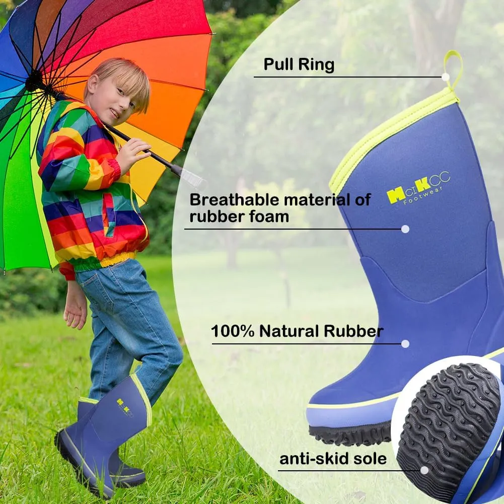 MCIKCC Kids Rubber Rain Boots, Waterproof Solid Classic Pull On Snow Wellies Boot for Children Toddler Boys Girls