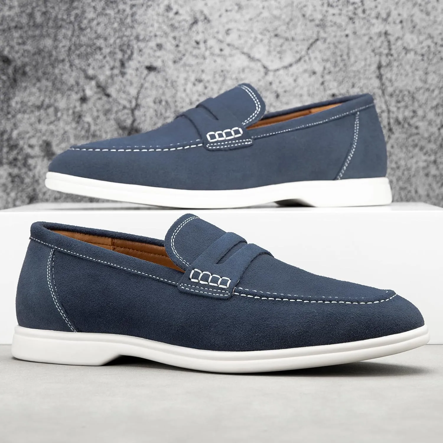 Meijiana Men's Genuine Leather Loafers Slip-On Moccasins Suede Dress Shoes, Lightweight and Breathable with Rubber Sole Stylish Mens Loafers
