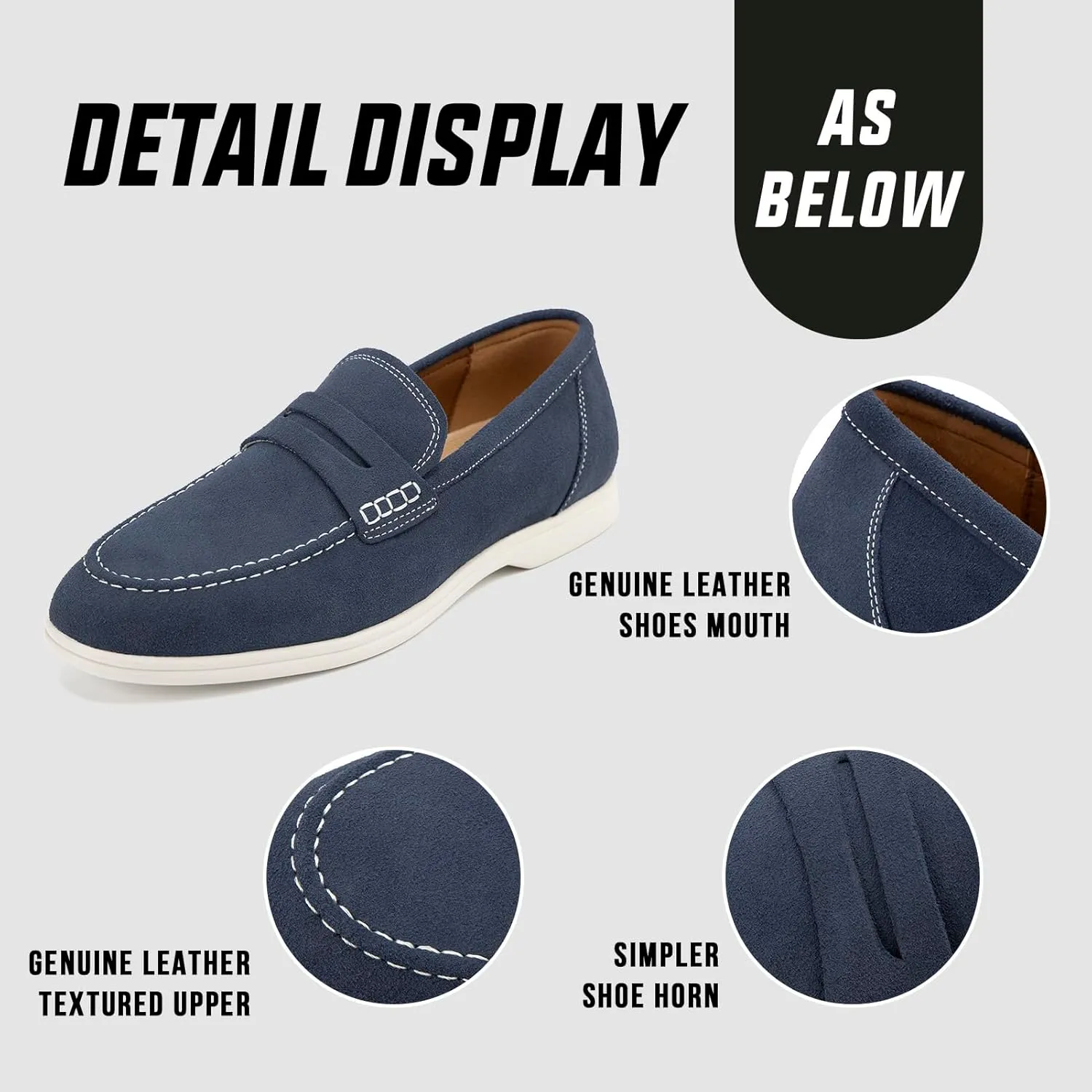 Meijiana Men's Genuine Leather Loafers Slip-On Moccasins Suede Dress Shoes, Lightweight and Breathable with Rubber Sole Stylish Mens Loafers