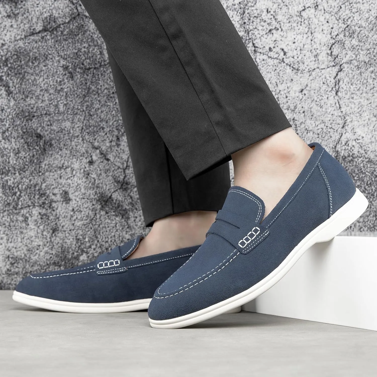 Meijiana Men's Genuine Leather Loafers Slip-On Moccasins Suede Dress Shoes, Lightweight and Breathable with Rubber Sole Stylish Mens Loafers