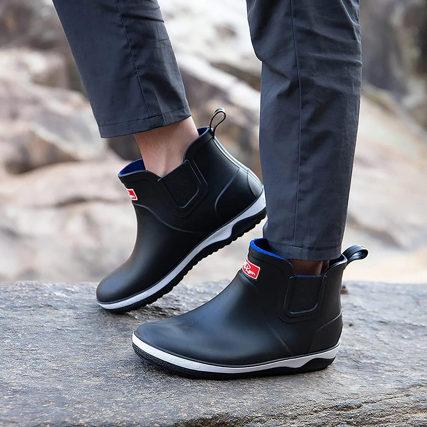 Men’s Ankle Rain Boots Waterproof Chelsea Boots Slip-On Garden Work Shoes Rain Footwear