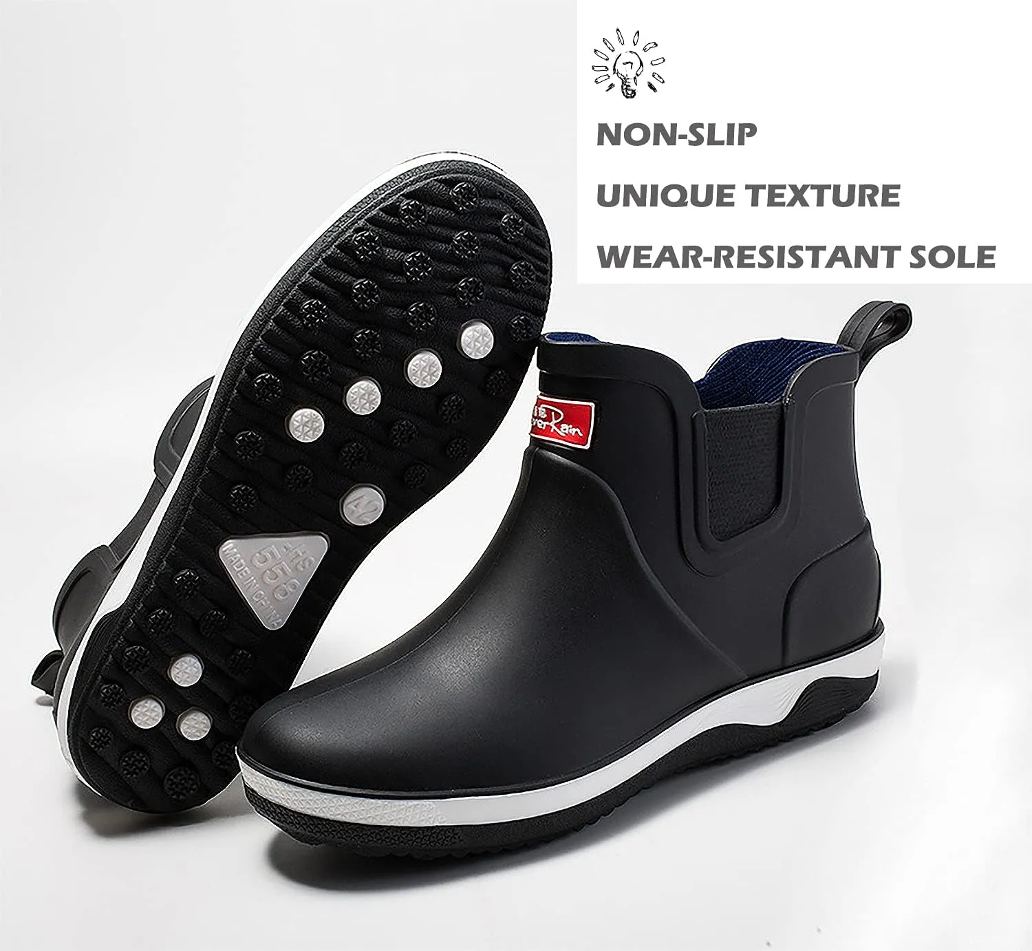 Men’s Ankle Rain Boots Waterproof Chelsea Boots Slip-On Garden Work Shoes Rain Footwear